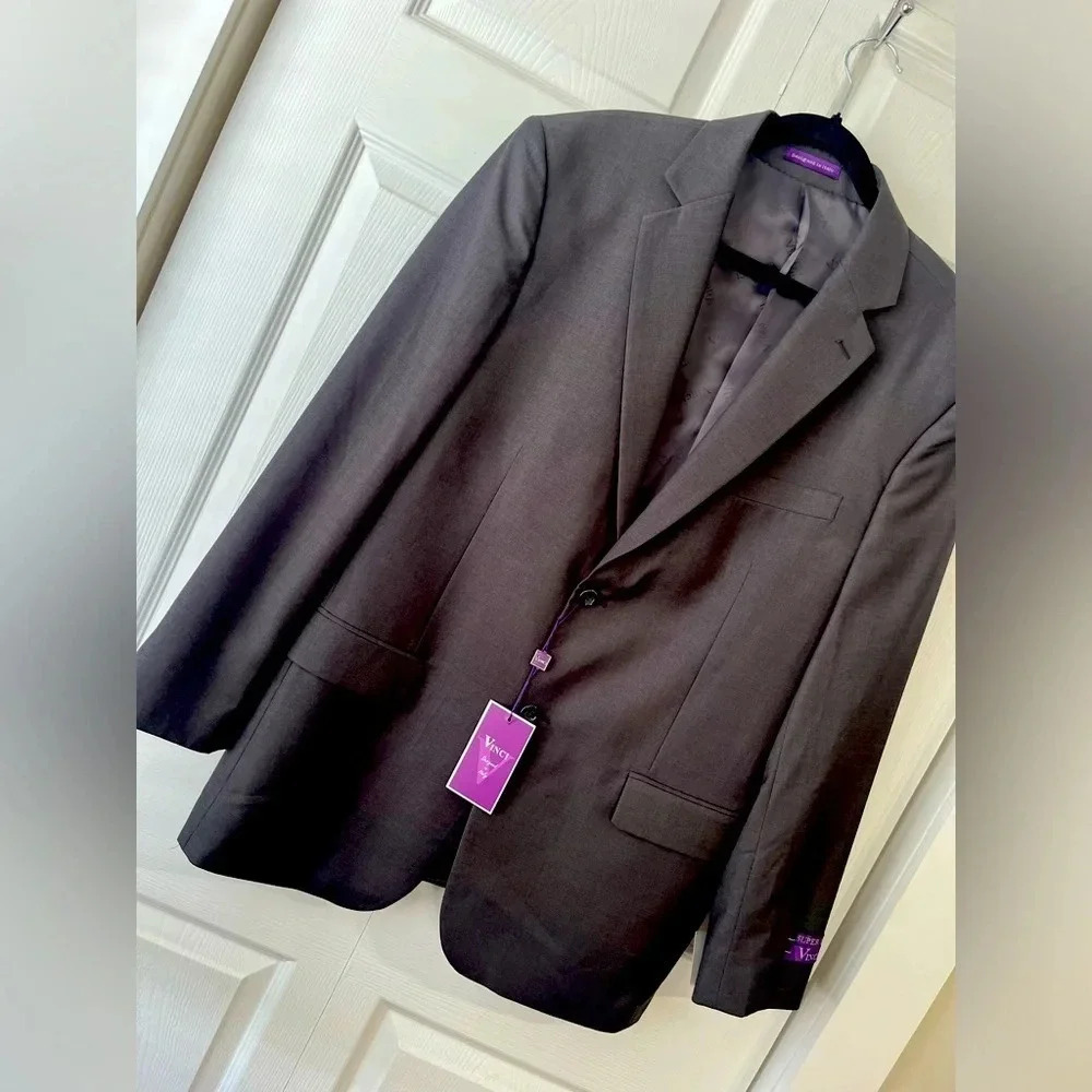 NWT Vinci Mens Zegna Two Button Suit Jacket Gray Flap Pocket Notch Lapel 42R 36W - Picture 2 of 13